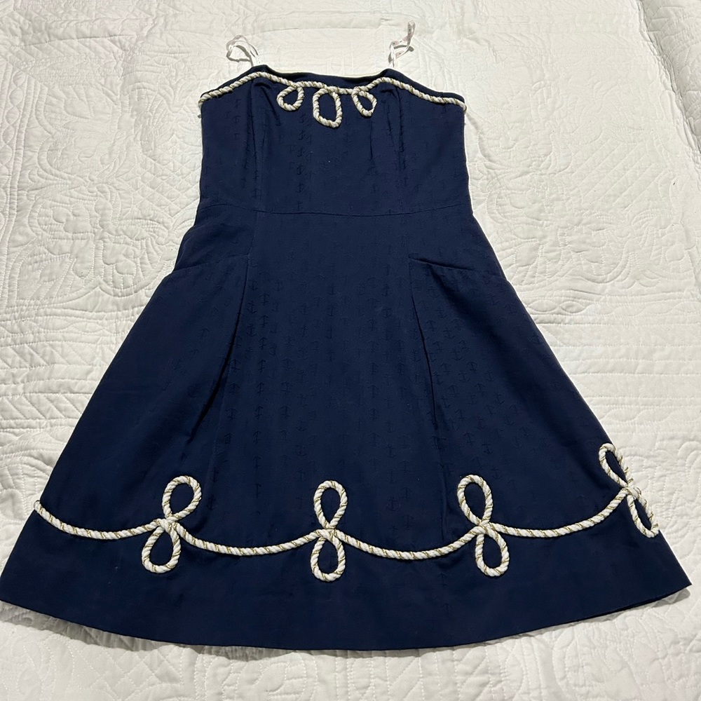 Lilly Pulitzer strapless fit and flare nautical dress size 2.